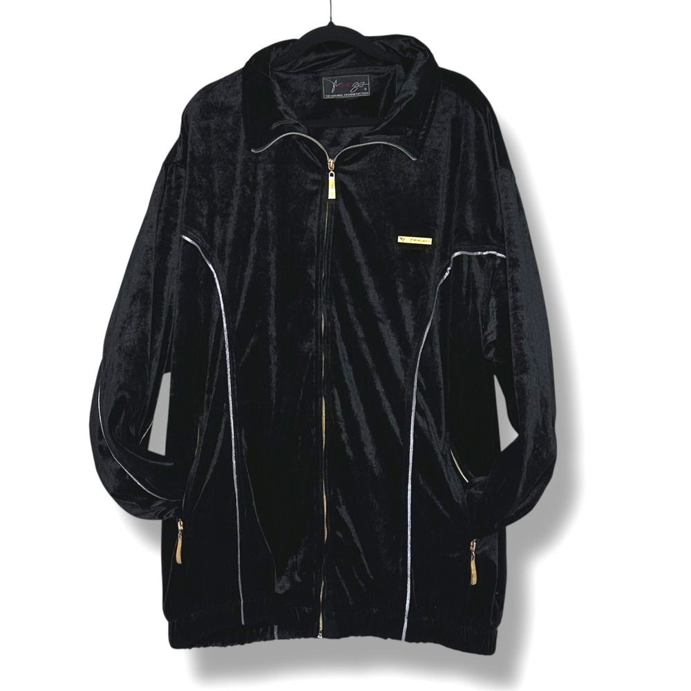 Vintage Yeeza Black Velour Track Jacket Full Zip White Stripe Menswear Oversized